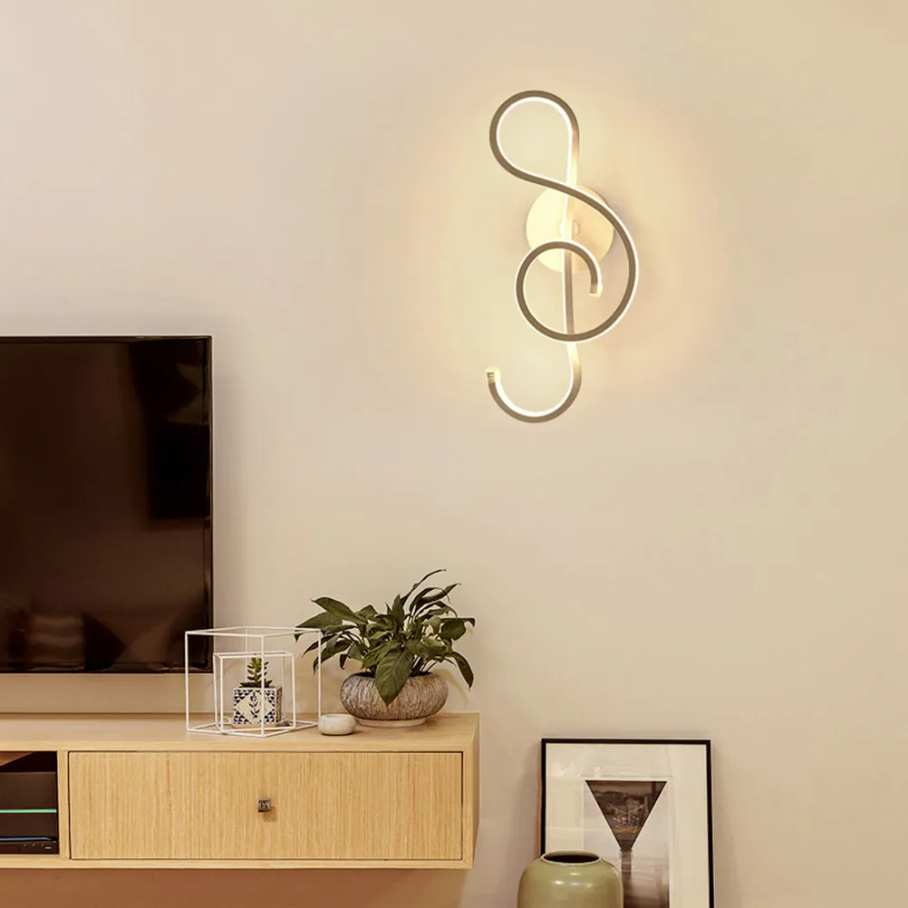 Music Note LED Wall Lamp Modern Creative Wrought Iron Bedroom Living Room Office Decorative Rotatable Auxiliary Wall Light Black