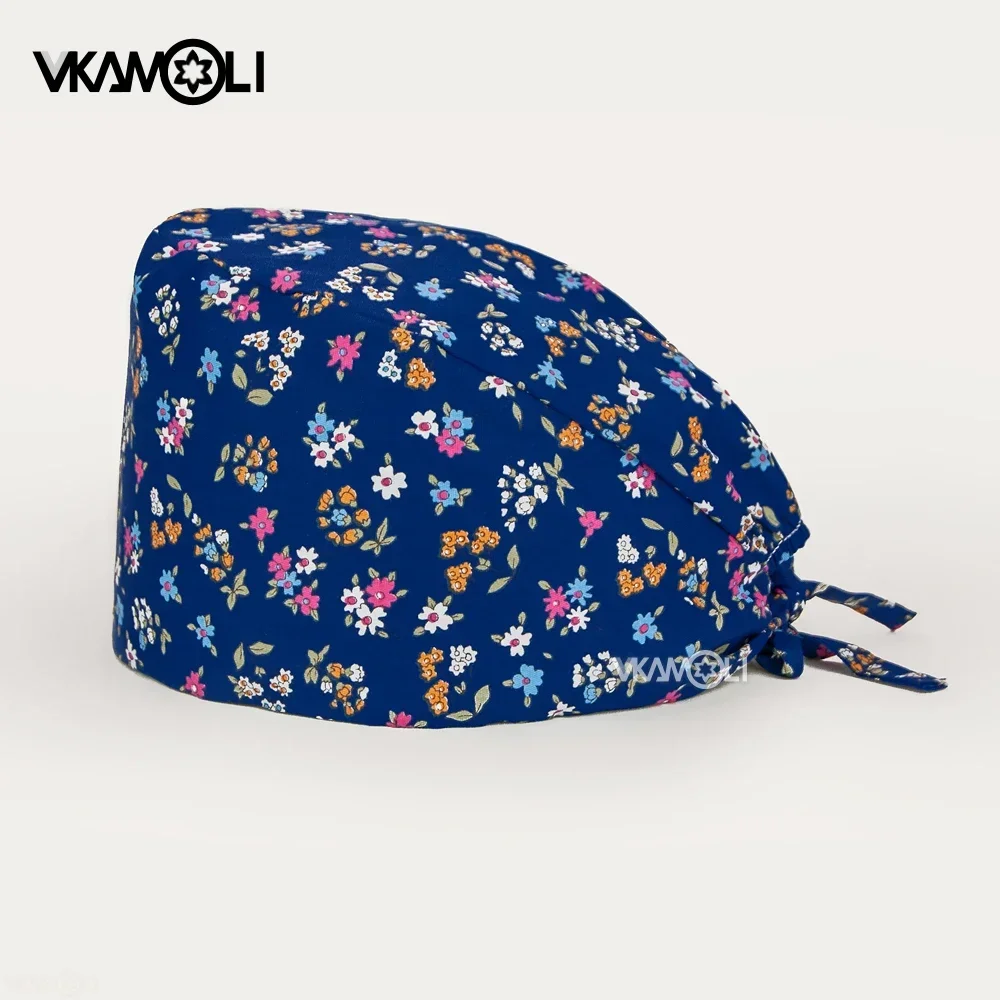 vkamoli Wholesale prices women scrubs hat flowers printing pet shop hat nursing scrubs scrub cap