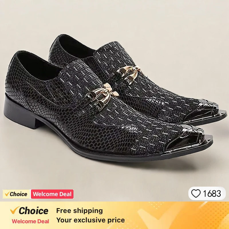 Fashion Gentleman Dressing Shoes Metal Pointed Toe Patchwork Crystal Designer Wedding Party Brand Customized Shoes Men Plus Size - Image 5