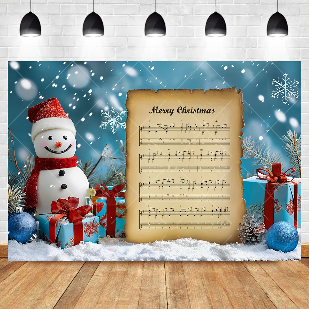 Merry Christmas Backdrop Christmas Tree Music Score Winter Children Adults Family Photo Decor Custom Photography Background