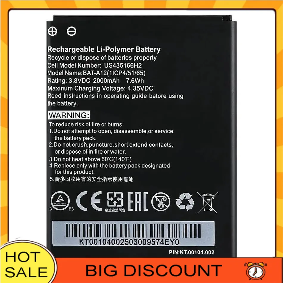 

For Acer Liquid Z520 , Dual Sim P N Bat-A12 1ICP4 51 65 KT.00104.002 Bat A12 2000Mah Mobile Phone Battery Stable