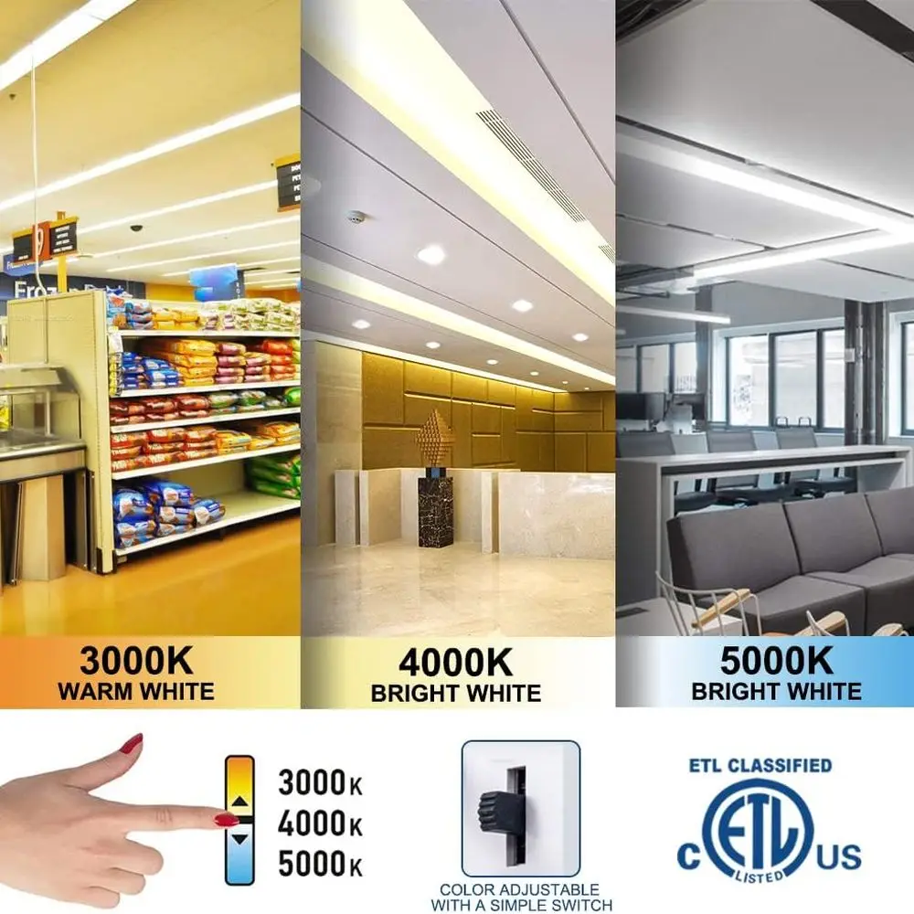 48W 4FT 6-Pack LED Utility Light Fixture, 3 CCT Adjustable, Linkable & Mountable, Pull Chain Included for Workshops and Garages