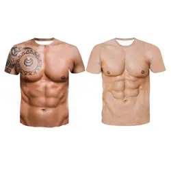 Graficzne męskie mięśni T Shirt fałszywe mięśni koszulki brzucha topy Strongman 3D ciała wzór z krótkim rękawem dla odzież na co dzień klub Party