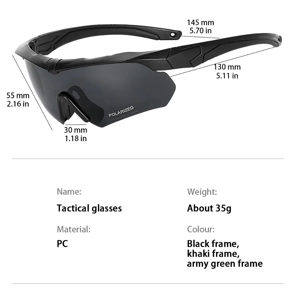  Tactical Goggles CS Airsoft Windproof Army Shooting Polarized Glasses HD 3 Lens Motorcycle Cycling Outdoor Safe Glasses