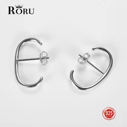 RORU S925 Sterling Silver INS Style Geometric Earrings Single Row Stud Earrings for Women Men Fashion Fine Jewelry Party Gifts