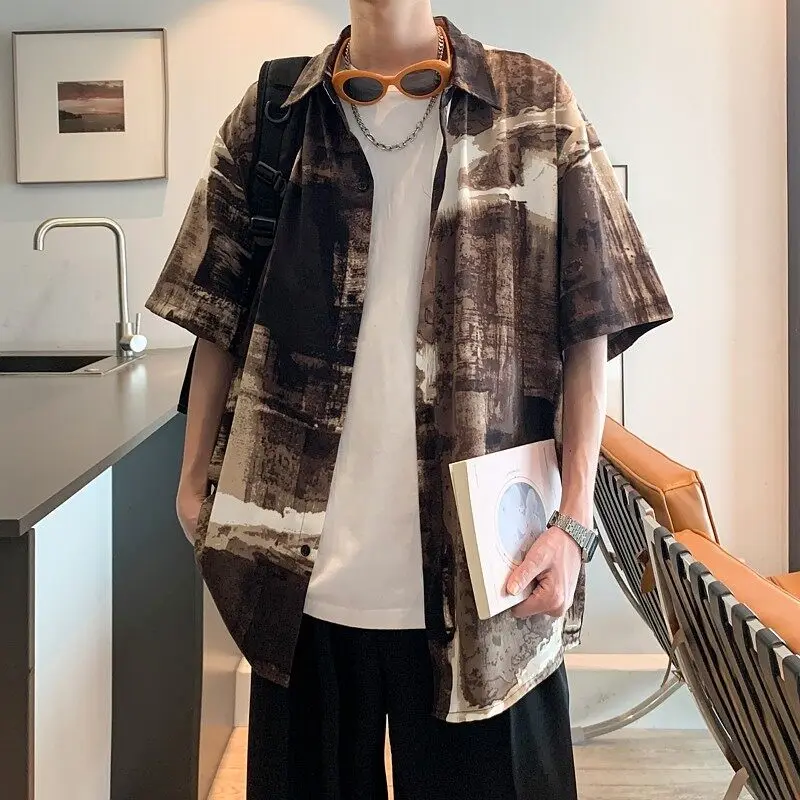 

Мужская летняя тонкая футболка свободного кроя из ледяного шелка с принтом, в американском стиле, дышащая, из полиэфирного волокна