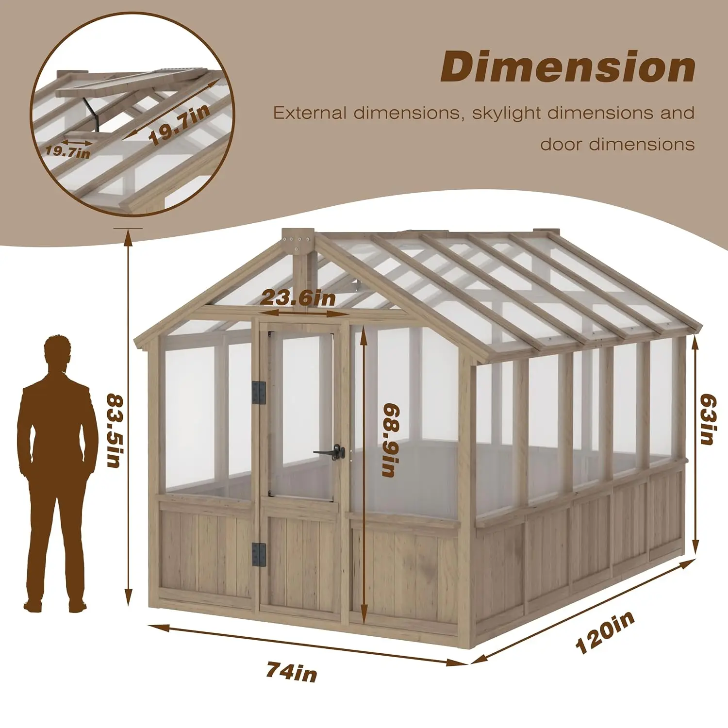 6'x10' Wooden Greenhouse for Outdoor, Heavy Duty Green House Kit with Ventilated Window and Lockable Door, 6mm PC, Customized