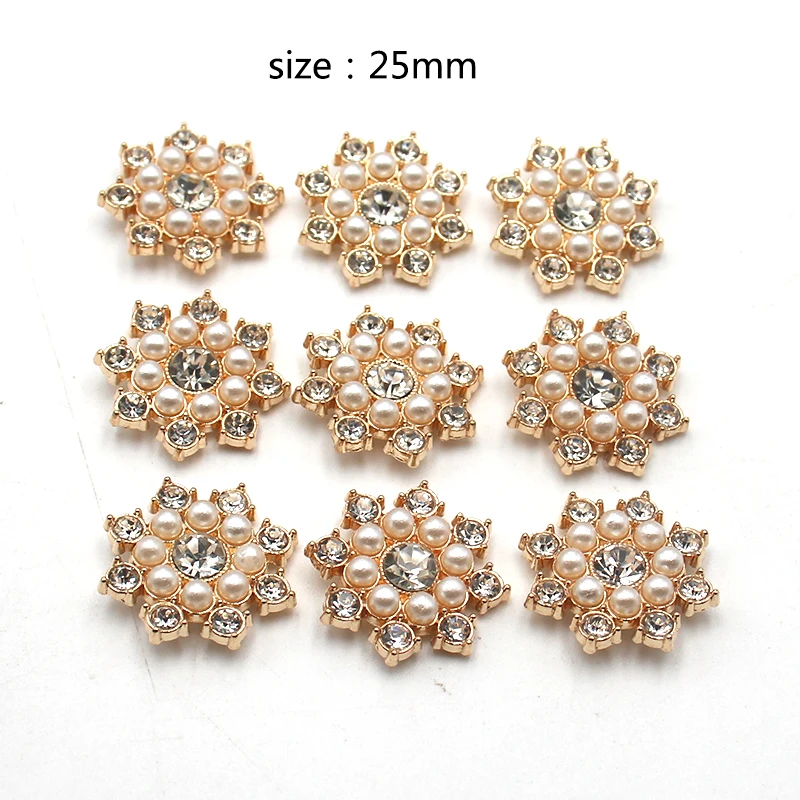 Fashion 10 Pieces 25mm Round Flower Alloy Shiny Rhinestone Pearls DIY Creative Clothing Bow Hair Accessories Jewelry Accessories