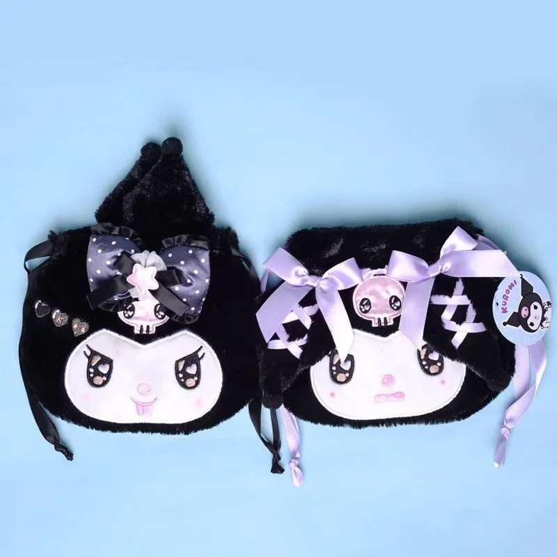 Animal Kawaii Bow Headband Kuromi Cartoon Animals Plush Drawstring Bag Cute Plushie Soft Wallet Storage Bag Girl Cosmetic Bag