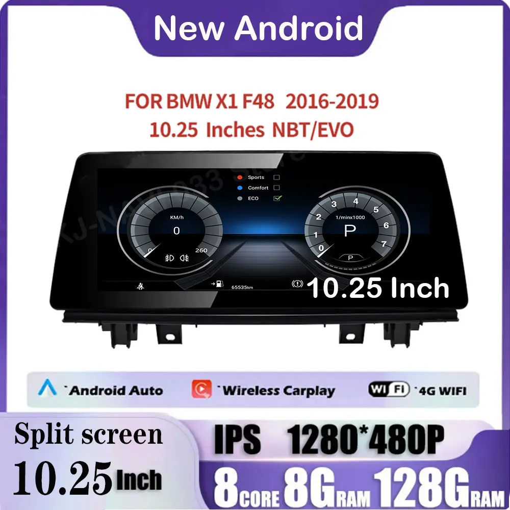 10.25 lnch Android 14 For BMW X1 F48 X2 F49 (2016- 2017) NBT & 2018 -2020 EVO Car Video Player Multimedia Radio Stereo GPS