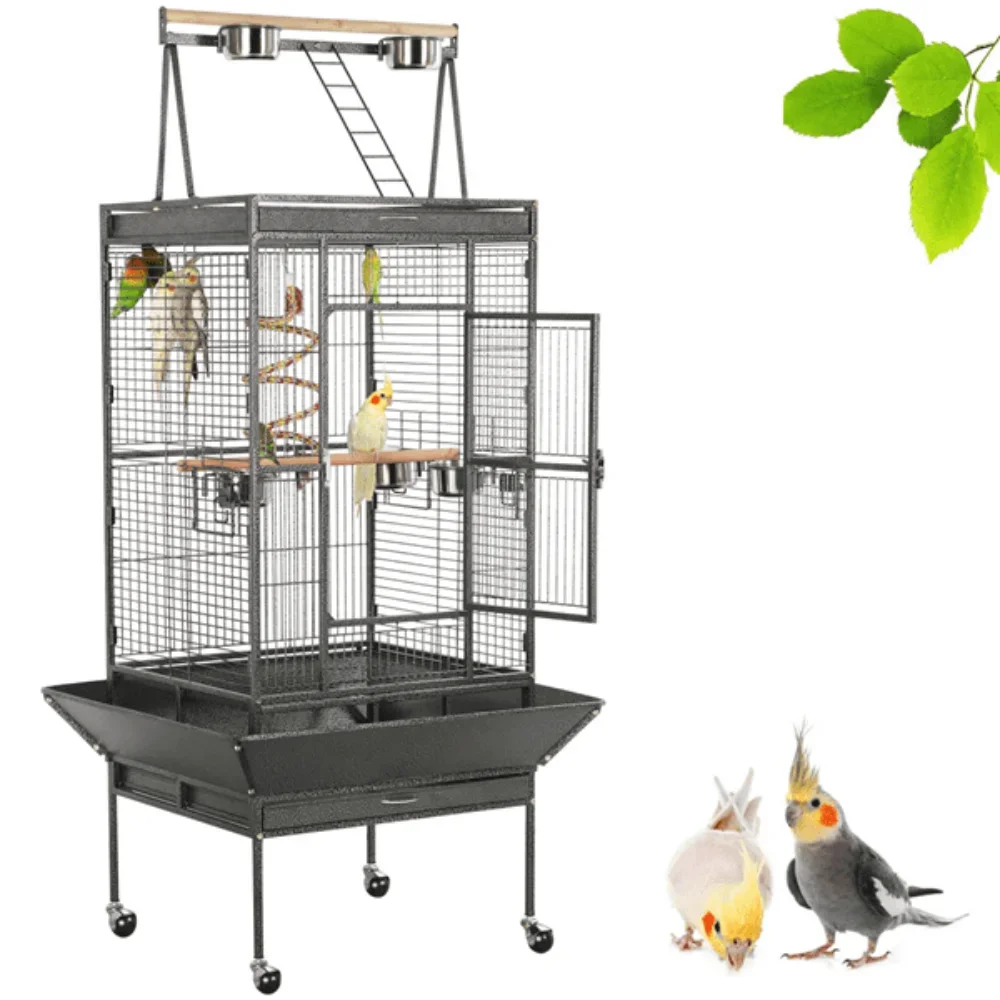 Rolling Metal Large Bird Cage with Play Top for Large Pet Birds,Rolling,Durable,Heavy-Duty,Safe,32.00 X 30.00 X 68.50 Inches