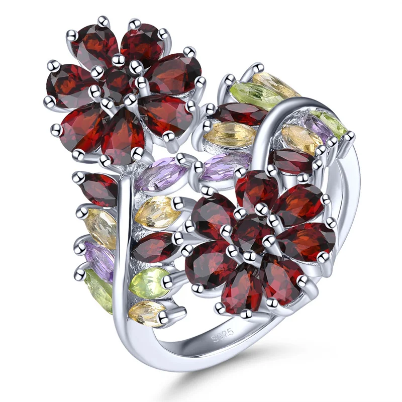 

Natural Red Garnet Sterling Silver Rings 4.5 Carats Genuine Multicolor Gemstone Women Gorgerous Fine Jewelrys Anniversary Gifts