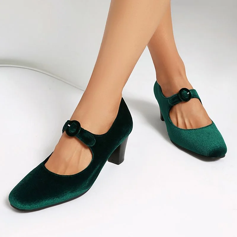 

ORCHA LISA 2026 New Women Mary Janes Pumps Square Toe 6cm Block Heel Buckle Strap Flock Suede Blue Black Size 42 43 Office Style