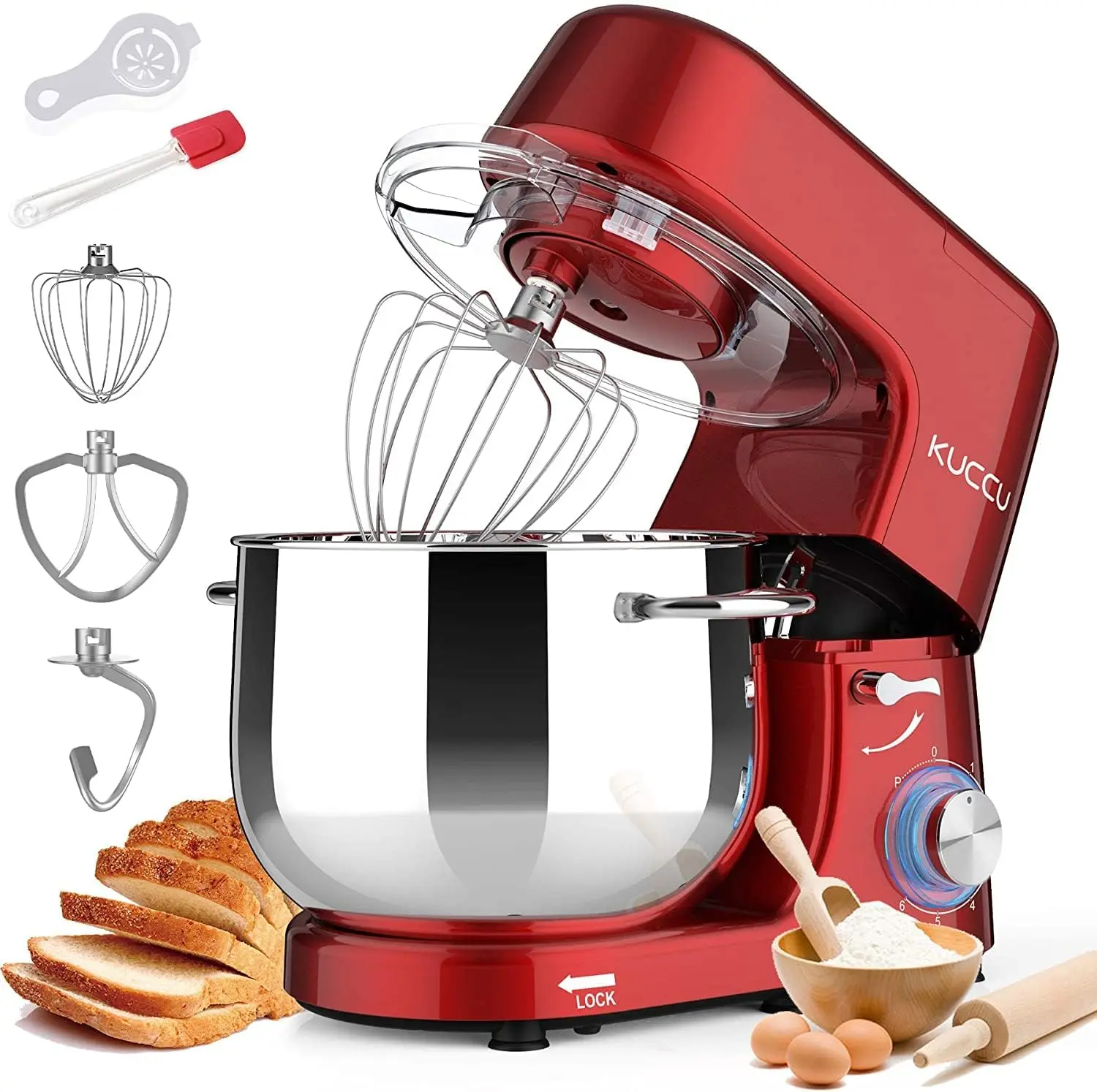 KitchenAid batidora de pie de doble mango batidora de alimentos con cabezal inclinable eléctrico con pulso 9,5 cuartos 660 W gancho de masa apto para lavavajillas de 6 velocidades