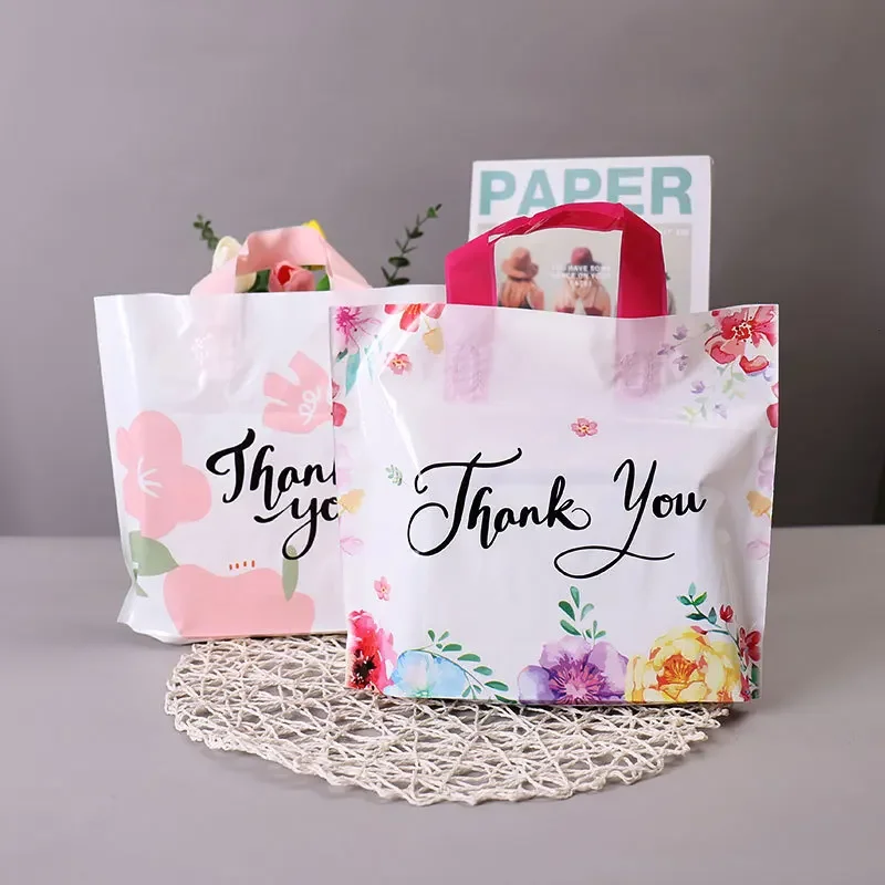 50Pcs Gift Packaging Plastic Bag Christmas Wedding Party Thank You Gift Bag with Handles Small Businesses Thank You Gift Bags