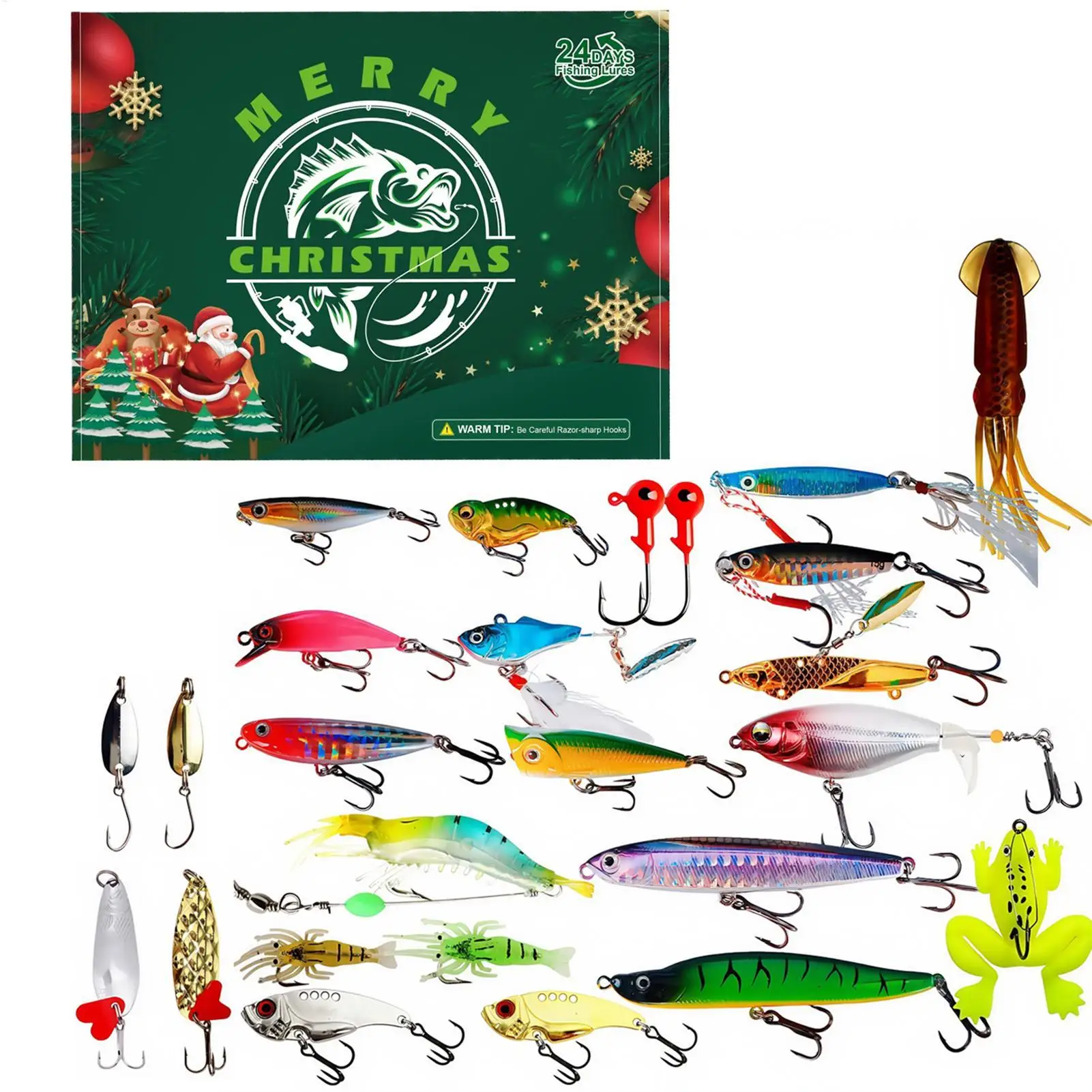フィッシングカウントダウン-24日間アドベントクリスマスカレンダー-リアルなルアーセット-淡水海水釣り人向け-大人男性ティーンボーイズ