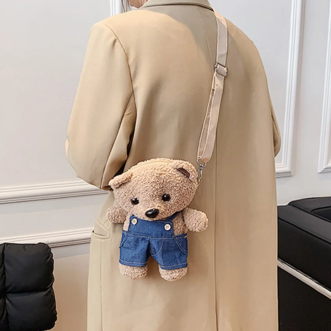 1pc 25cm/9.84in bonito saco de urso de pelúcia menina 2025 outono nova moda ins super popular internet celebridade dos desenhos animados tridimensional