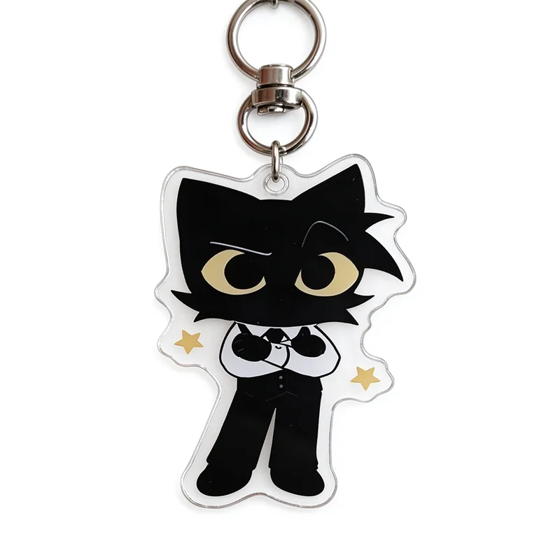 Secret Agent Animal Hospital Acrylic Keychain Charm Cute Cartoon Black Cat Bag Pendant Key Ring Collectible Gift for Gaming Fans