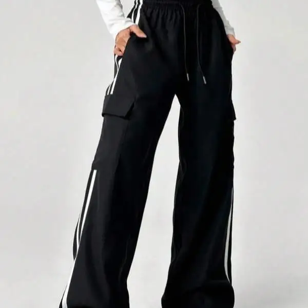 

ex Casual Pants High Waist Straight Leg Multi-ket Sweatpants Men's Women's Flat Color Cross-Border New Sle