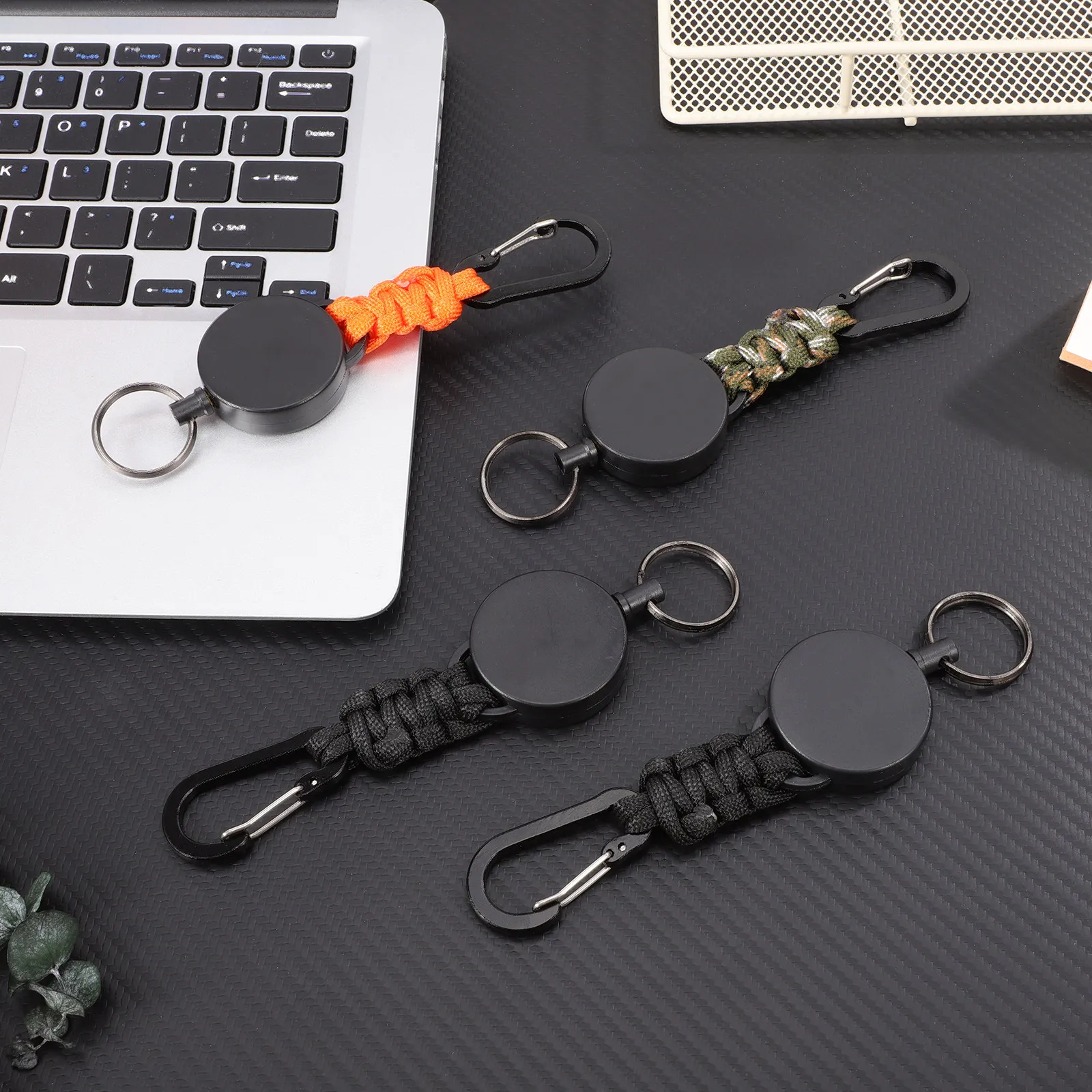 Retractable Keychain Lanyard 4 Pack Heavy Duty Carabiner Badge Holder Key Reel Clip for Outdoor Hiking