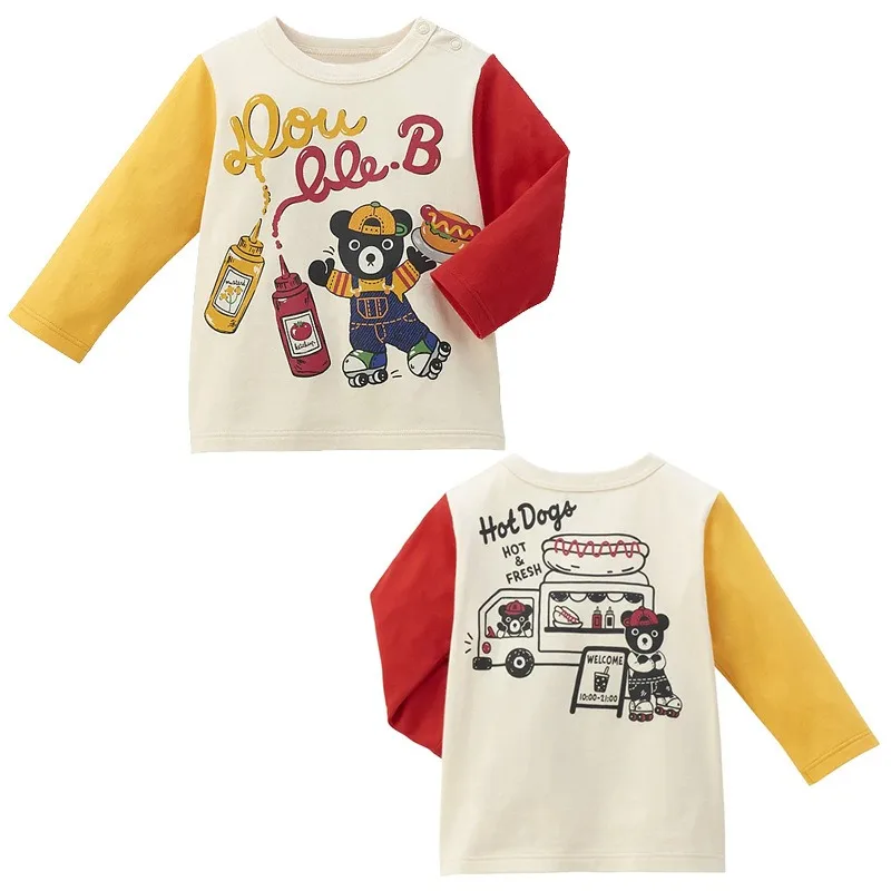 

Autumn Boys T-Shirts Japanese Kids Long Sleeved T-shirt Cartoon Black Bear Baby Base Shirt Cute Tops Korean Boy Sweatshirts