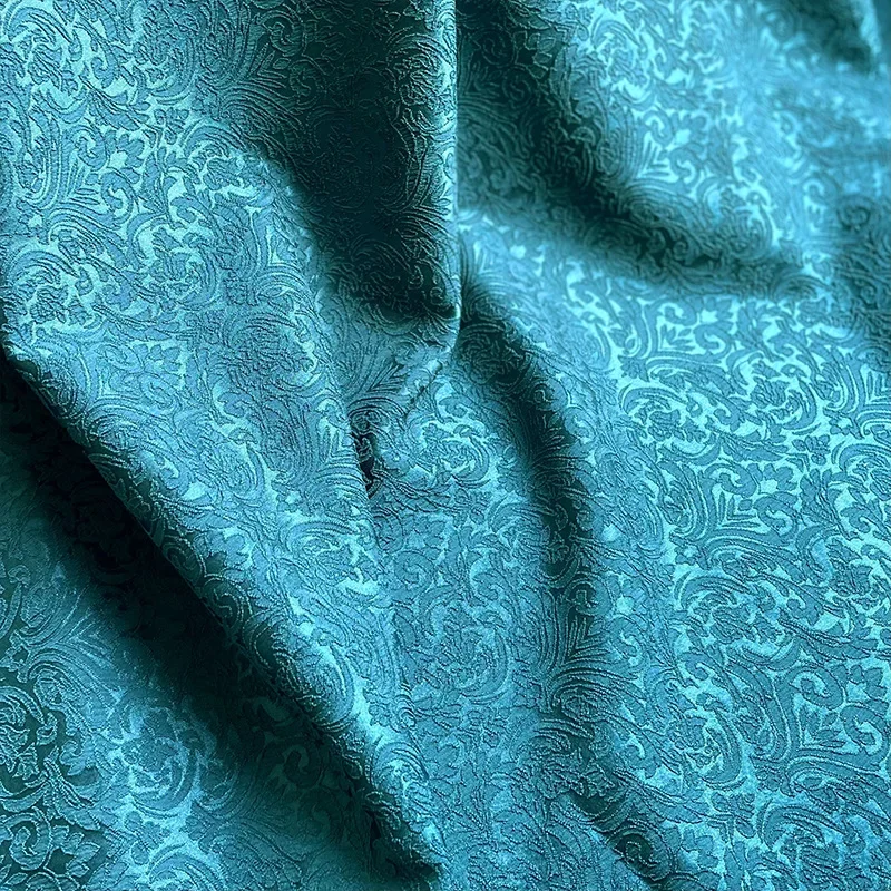 Embossed Jacquard Fabric with Peacock Blue Flower Design Sewing Material Cheongsam Dress Garment Fabric 150cm Sold By The Meter