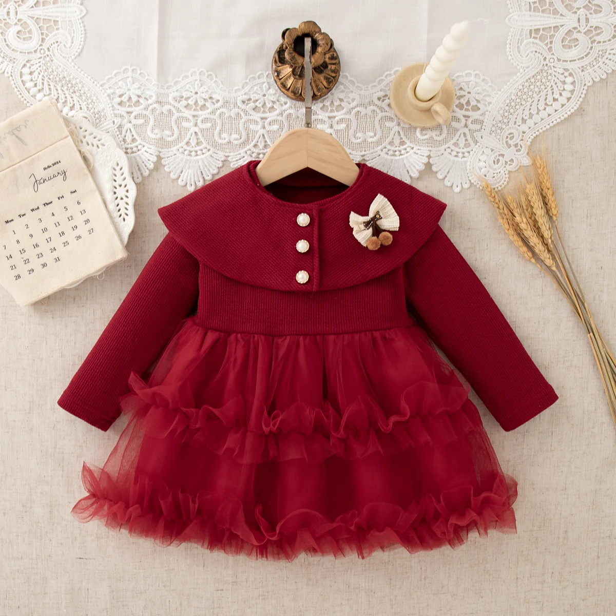 

Autumn New Christmas Party Baby Girl Two-Piece Set, Sweet Red Children'S Clothing (9 Months -3 Years Old)