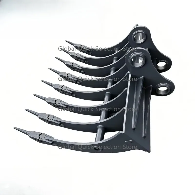 Rastrillo de raíces con dientes reemplazables para - Accesorio de rastrillo para desbroce de terrenos de alta resistencia para minicargadora, tractor, miniexcavadora