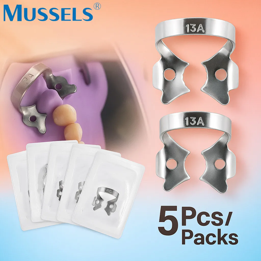 

5pcs Dental Rubber Dam Clamps Stainless Steel Endodontic Restorative Barrier Clips Molar Teeth Dentistry Ortho Material Lab Tool