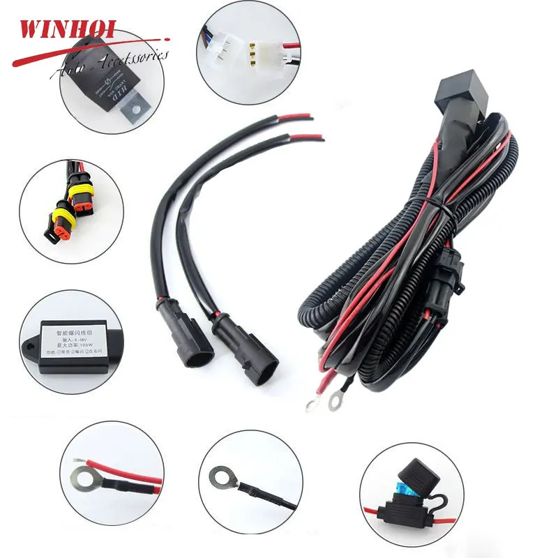 LED Motorcycle Headlight Wiring Harness with Switch Auxiliary Motorcycle LED Headlight Wiring Harness Relay Wire for ATV 12V