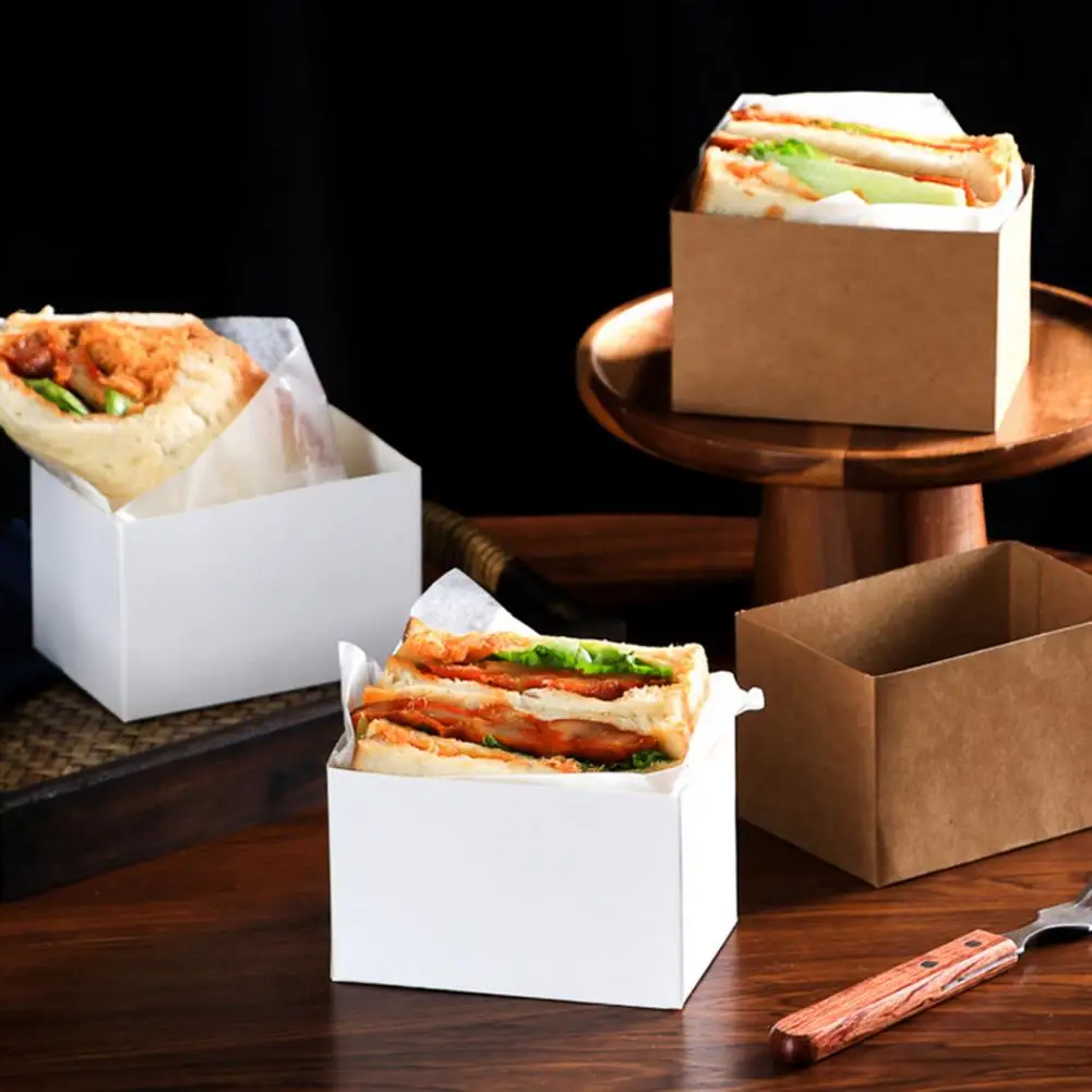 Food Packaging Box Paper Sandwich Take Out Container Portable Anti-deformed  Durable Multi-functional Bakery Box