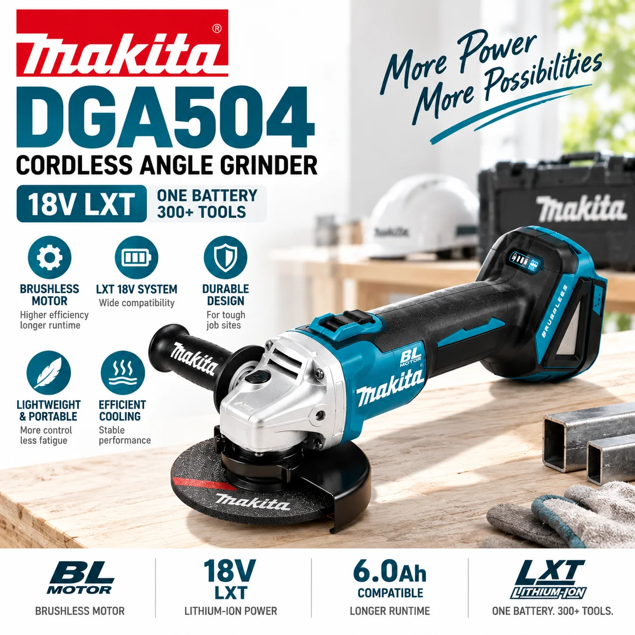 Makita DGA504 18V Bürstenloser Winkelschleifer Kabelloser Elektroschleifer LXT Akku Schneiden Schleifen Polieren Professionelles Handwerkzeug