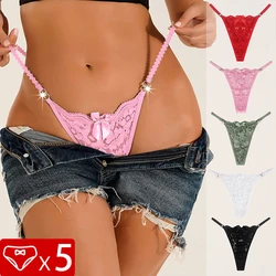 5pcs Low Waist Lace Women Thongs Sexy Perspective Floral Women  Panties Breathable T-back Intimate Lingerie Ladies G-string