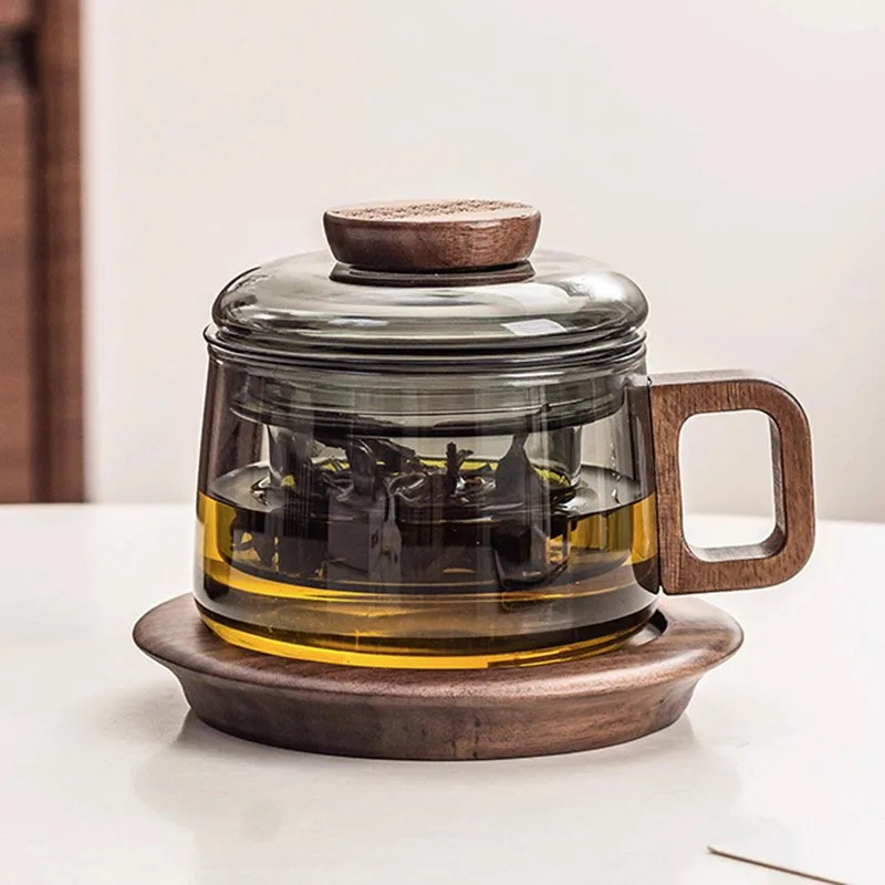 Heat-Resistant Glass Tea Cup With Filter Multi-Purpose Tea Separation Mug Wooden Handle Coffee Cup Kung Fu Teaware 200ml