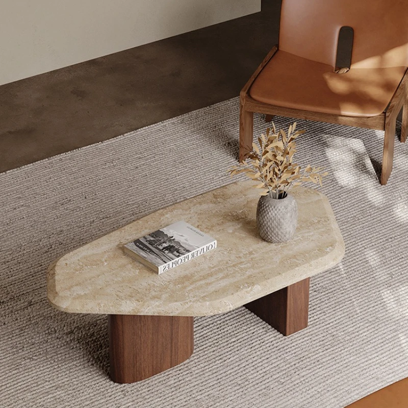 

Wabi-sabi style minimalist natural travertine coffee table small tea table small apartment living room household special-shaped