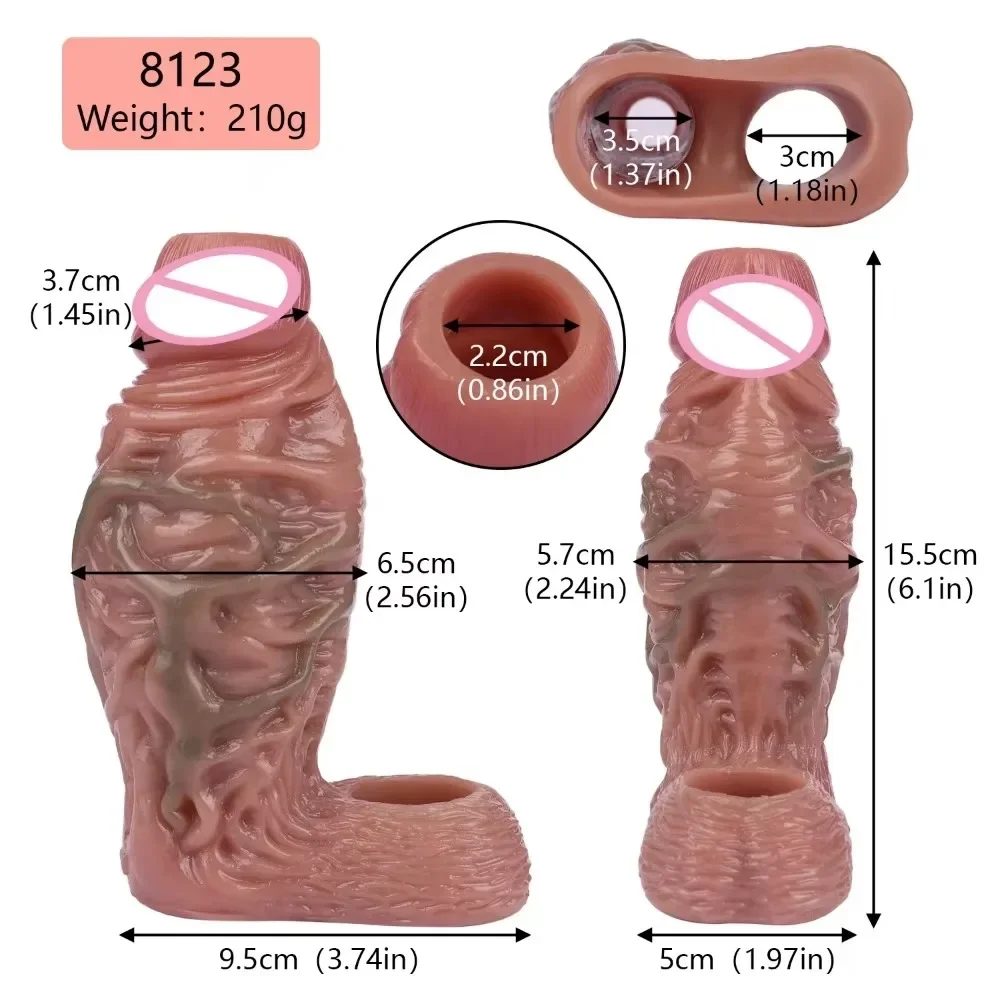 Reusable Penis Sleeve Magnify Cock Rings Delay Ejaculation Penis Dick Sleeve Silicone Glans Cover Enlargement Sex Toys for Men