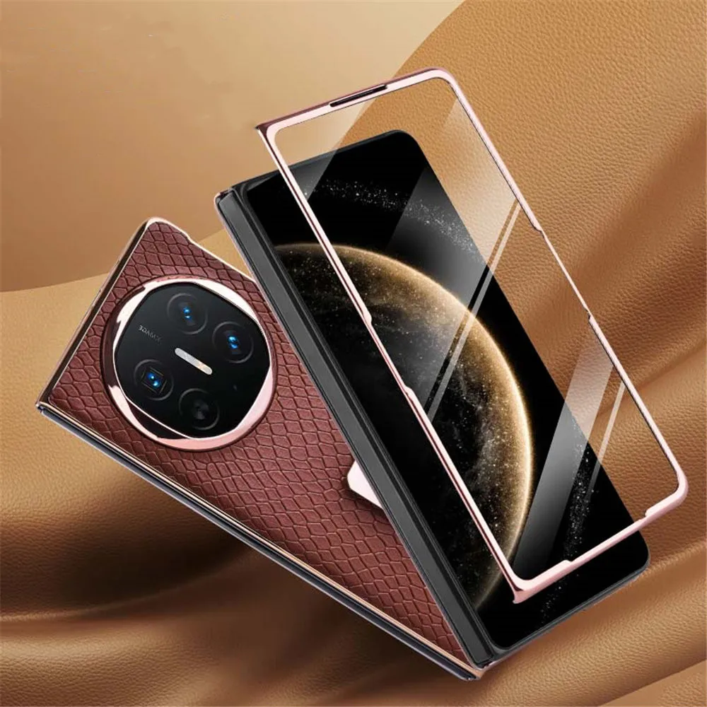 

Premium Natural Cowhide Leather Case for Huawei Mate X6 X5 X3 Python Pattern Bracket Cover