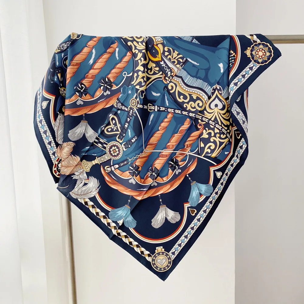 

Horse Silk Scarf Women Square Twill Bandanas Clothing Accessories Women Hand Rolled Edge Shawls 90cm Neck Head Decoration