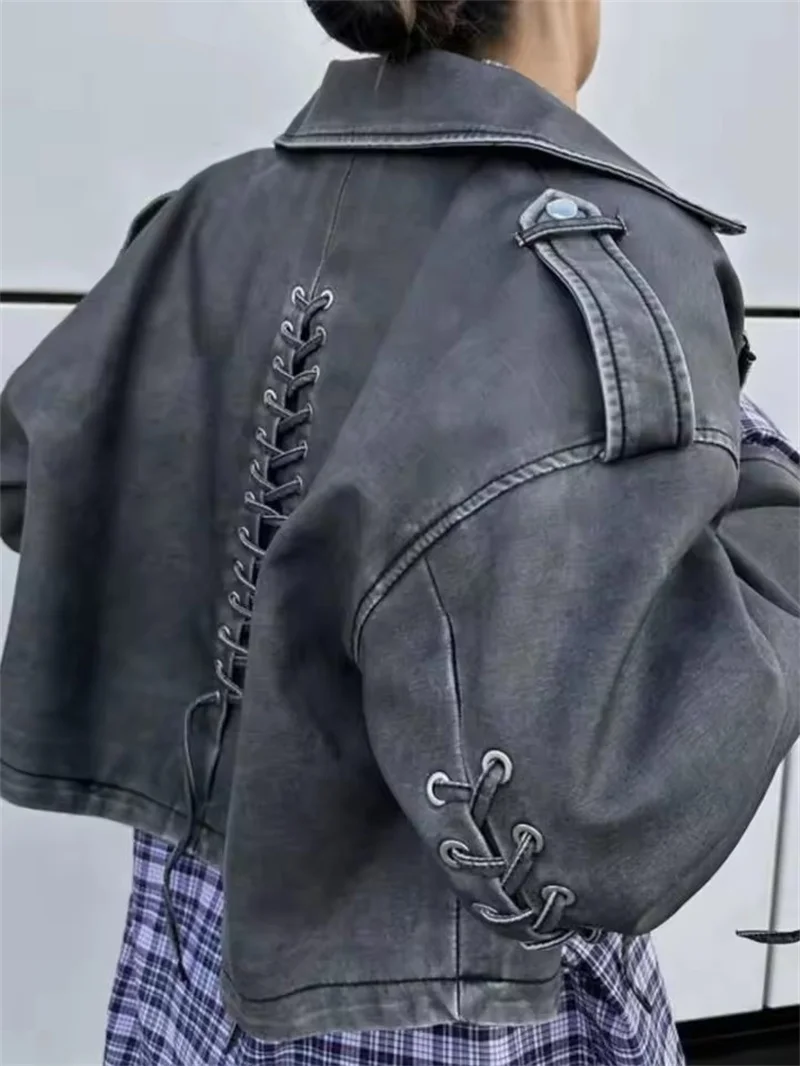 แฟชั่นผู้หญิงเงินMoto Bikerล้างแจ็คเก็ตหนังFaux 2025 ใหม่หญิงฤดูใบไม้ร่วงฤดูหนาวRetroหลวมPUซิปStreetwear Coa