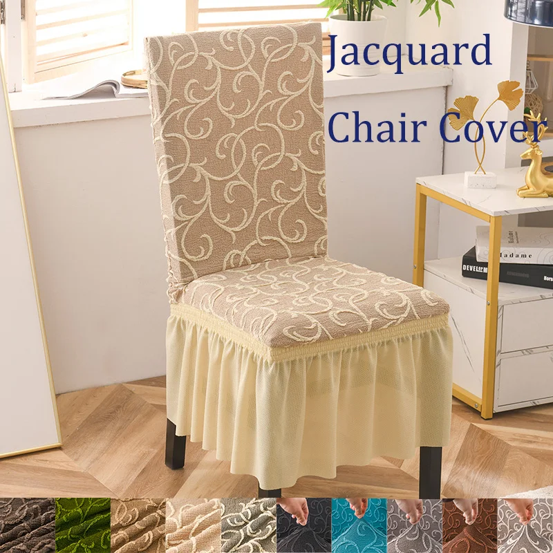 

Luxury Jacquard Stretch Banquet Chair Covers Skirt Yarn Wedding Party Decor Slipcovers Dining Room Seat Protector Kitchen Home