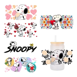 Desenhos animados Snoopy Cup Wraps, Etiqueta de transferência para vidro Libbey, Can Bottle Selfadhesive, Lavável DIY Custom, UV DTF, 16OZ, Moda