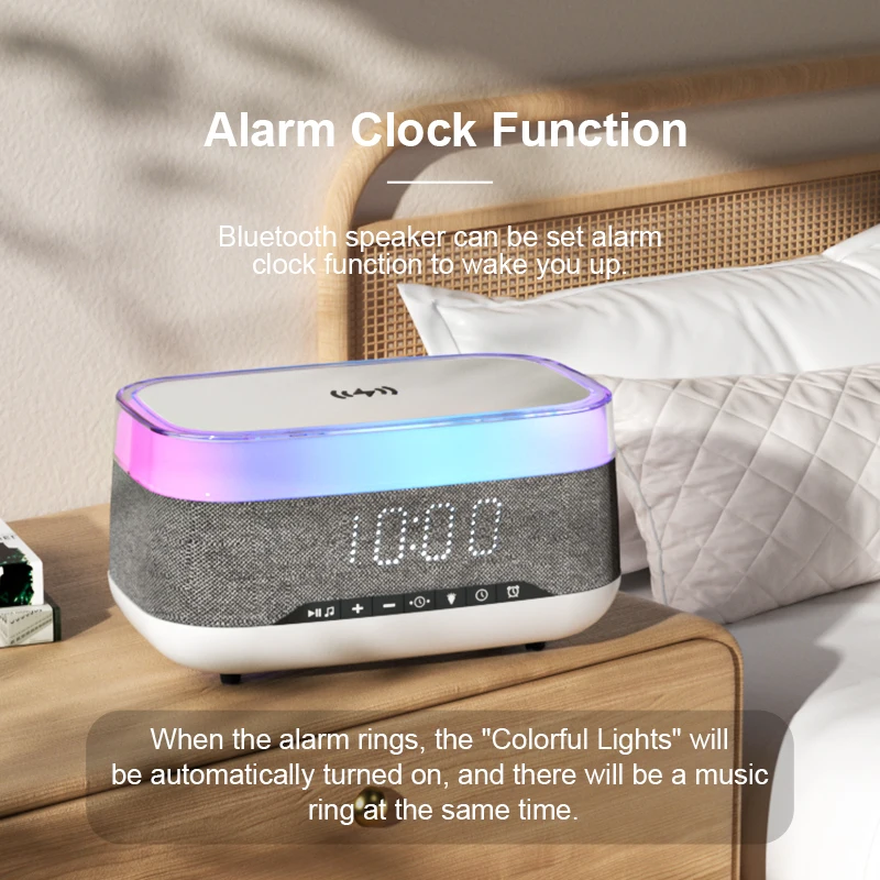 Lovaroma CJ-M02C Multifunctional Digital Alarm Clock Wirless Charger Speaker Bluetooth Music LED Lights