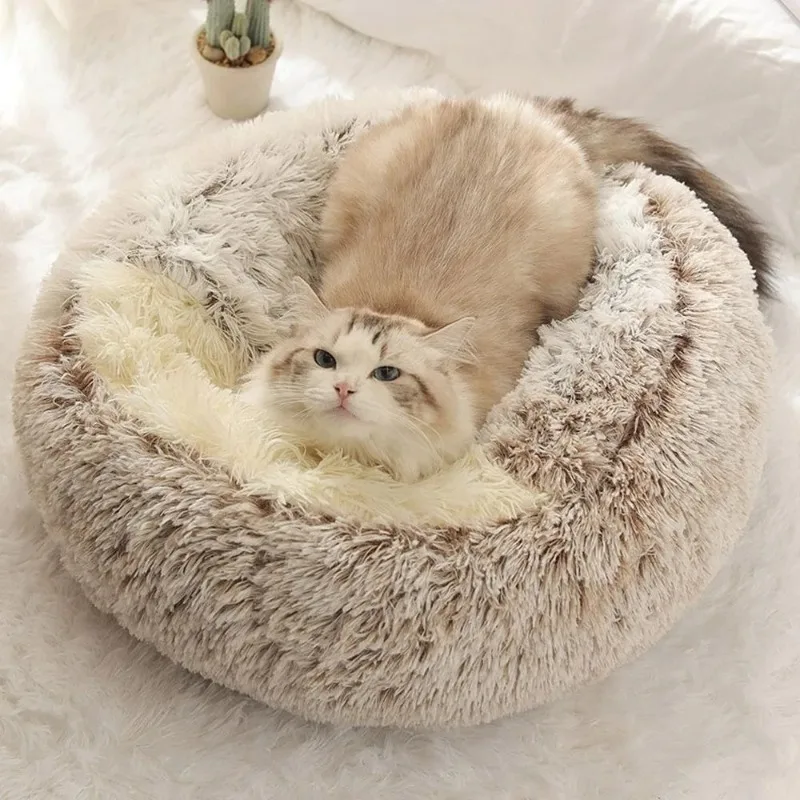 

Round Plush Bed for Pets, 2 in 1,Enclosed,Warm, Soft, Long, Nest, Donut Warming, Sleeping, House, Small Dogs and Cats, New, 2022