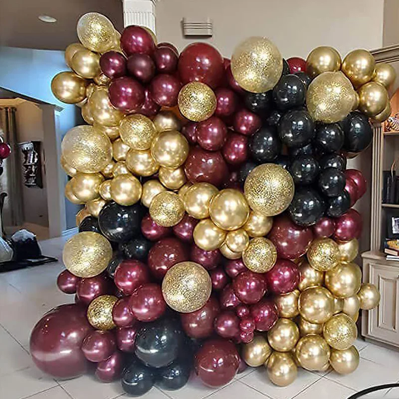 134pcs Black Gold Confetti Balloons Garland Arch Kit Burgundy Balloon Birthday Bridal Shower Wedding Marriage Party Decoration