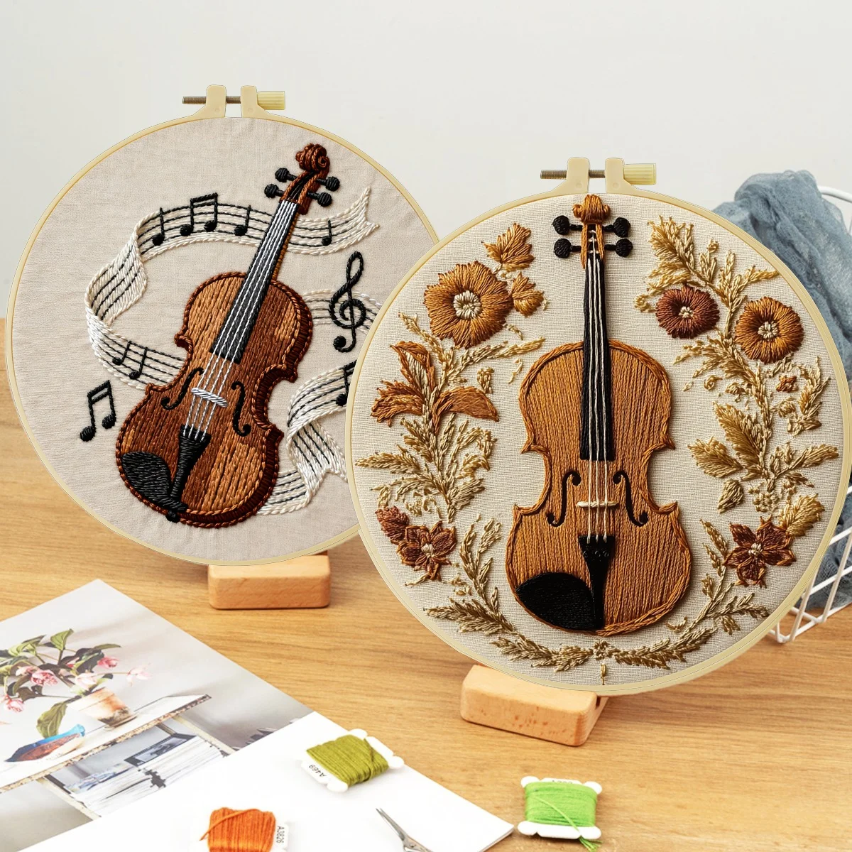 2pc Of DIY Embroidery Material Kits For Beginner, Including Needles, Threads, Embroide Starter Kit Cross Stitch Art for Gift