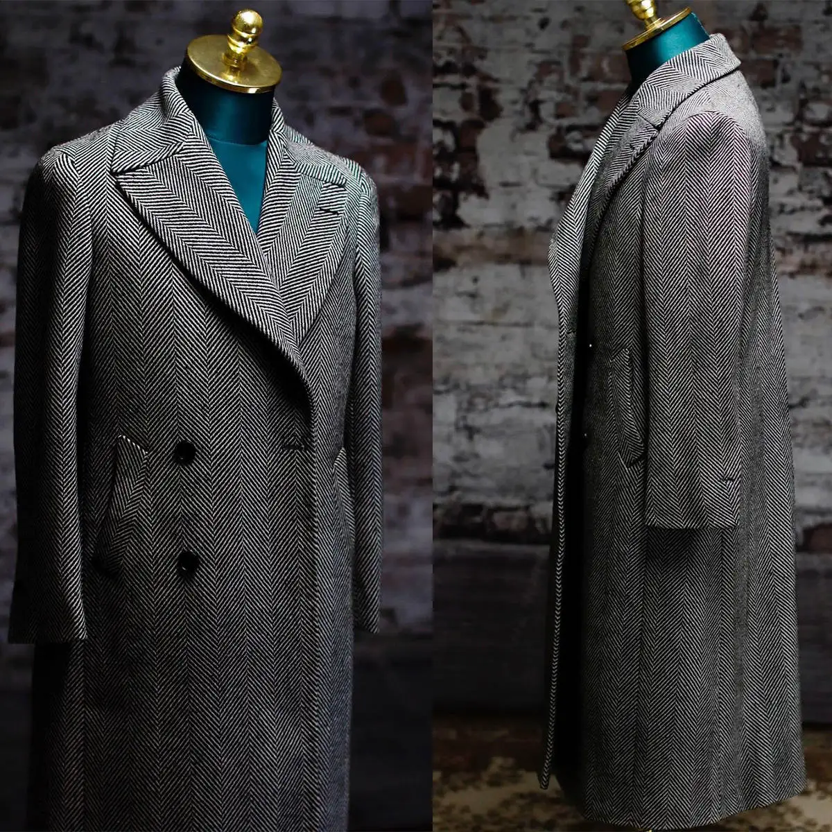 Tweed Wool Blend Coat Men Long Overcoat Double Breasted Winter Business