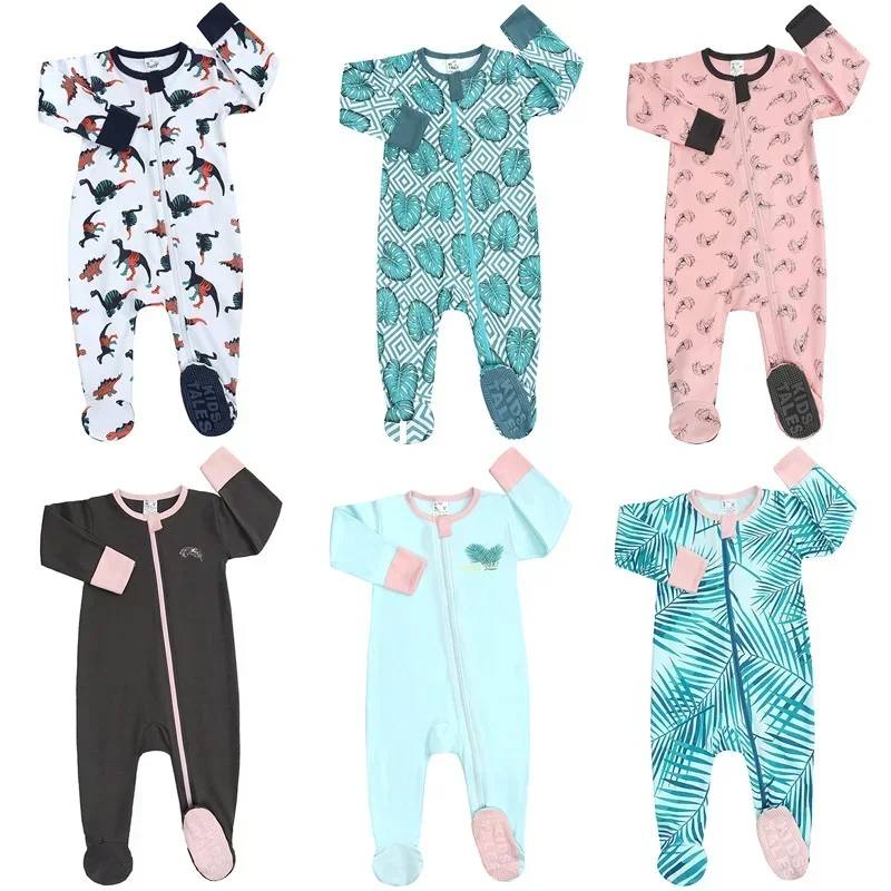 Summer Newborn Baby Boy Clothes Cartoon Print Baby Clothes Girl Romper Cotton Long Sleeve Zipper Infant Romper 6-24 Months