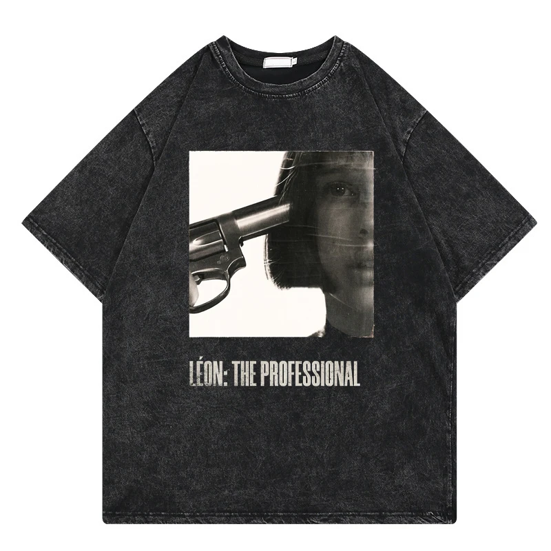 Leon The Professional Movie T Shirt Men Vintage Washed Tshirt Oversized Short Sleeved Cotton Summer Streetwear Tops Unisex Tees