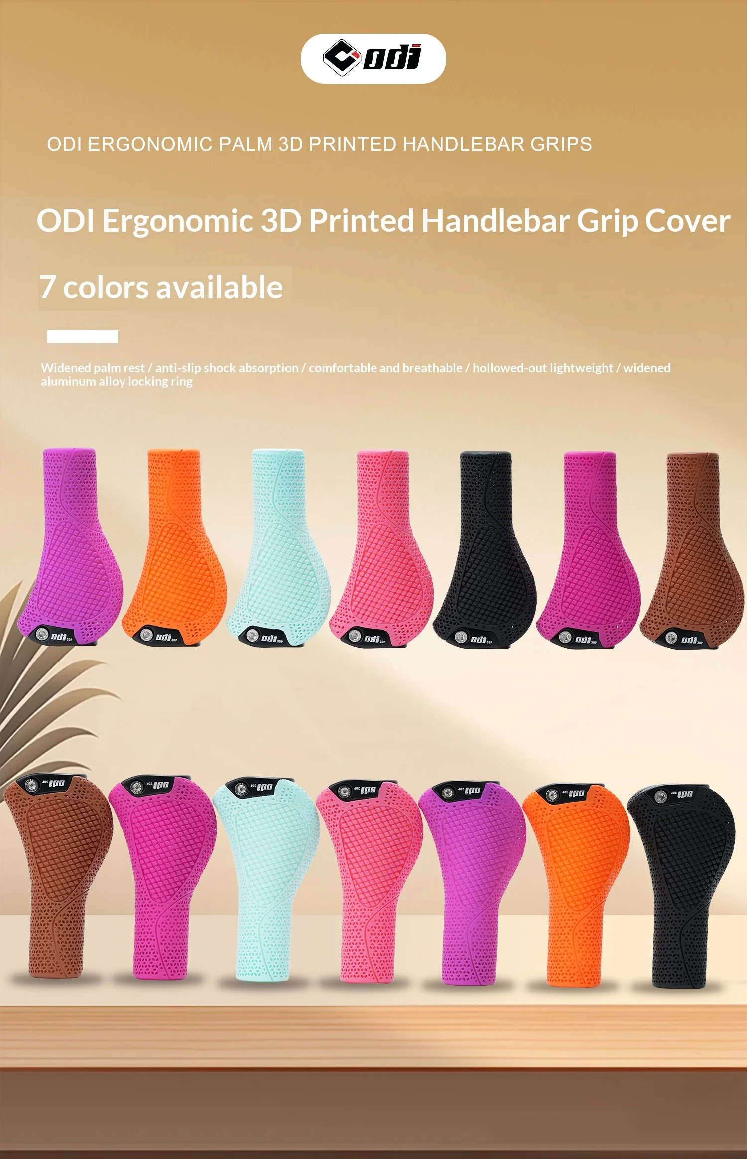 ODI OC2 3D-gedruckte E-Bike-Lenkergriffe, ergonomisch, breite Handballenauflage, rutschfest, stoßdämpfend, hohler Legierungsverschluss für MTB-Rennräder – Detail 1