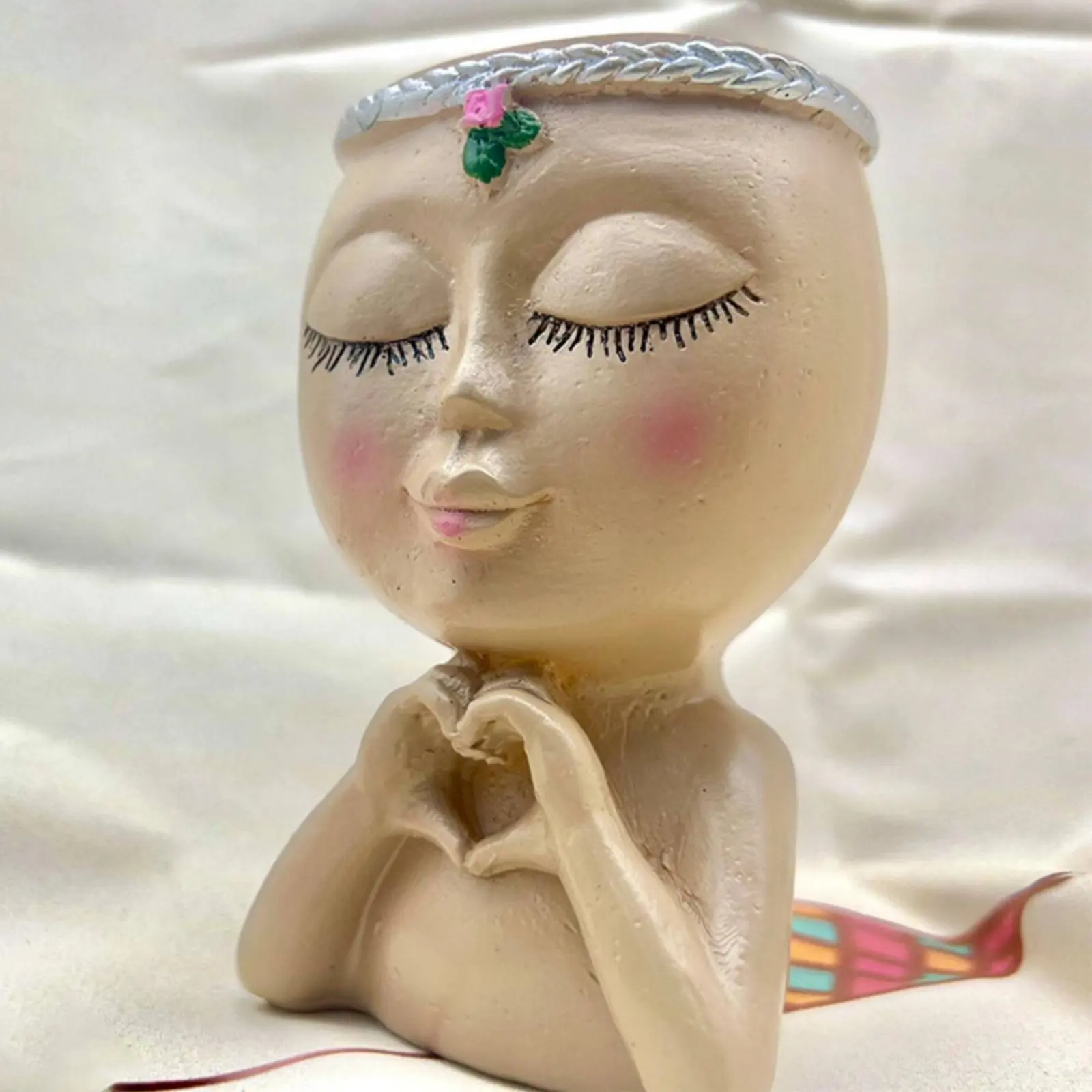 

Girl Figurine Pen Holder Multi-Functional Cactus Head Planter Head Planter Pot Decorative Cute Face Pot for Girls, Bedroom
